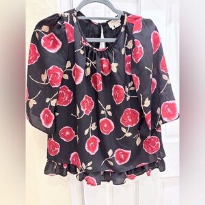 Kate Spade Black and Red/Pink Floral Blouse